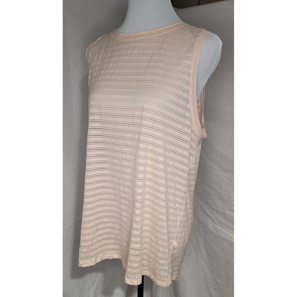 Lululemon Meet Halfway Size 12 Med Sheer Tank Stripe Butter Pink Tie Up or Loose